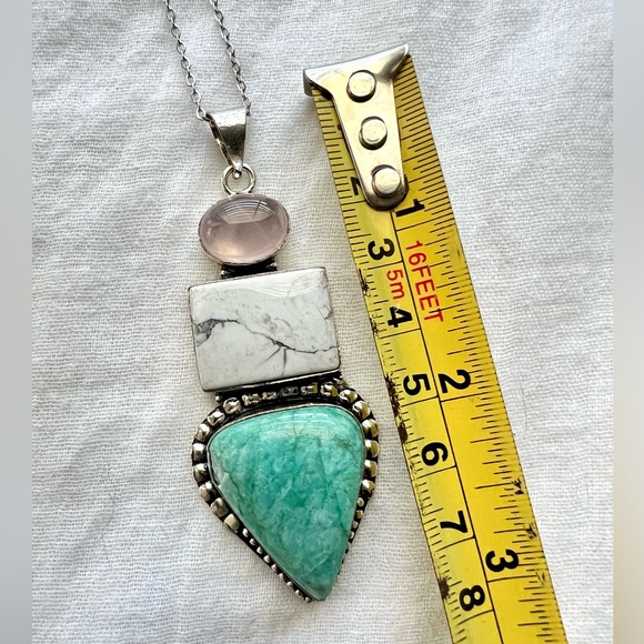 925 * FLAW* Rose Quartz + Howlite + Amazonite Necklace Pendant - Picture 4 of 9